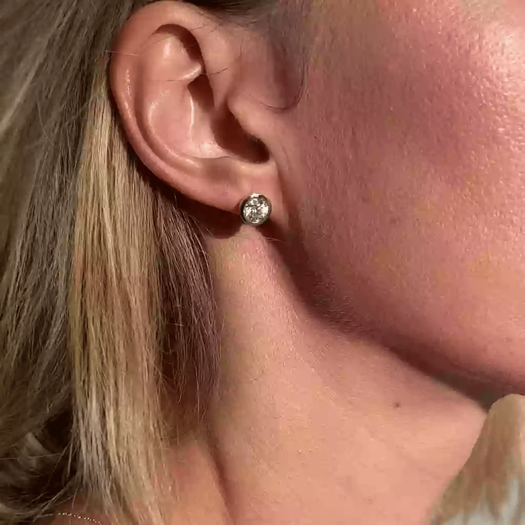 14K Gold Solitaire Moissanite Bezel Stud Earrings - Round Brilliant Cut EADN Lab-Grown Diamond USA, Canada, UK, Europe, EU, Australia, New