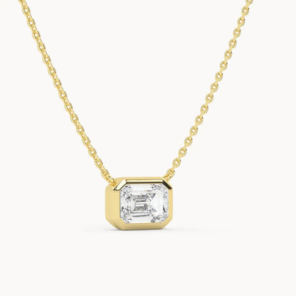 14K Solid Gold Emerald Cut Bezel Moissanite Necklace EADN Lab-Grown Diamond USA, Canada, UK, Europe, EU, Australia, New Zealand, SG